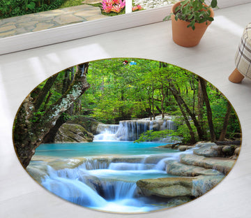 3D Forest Waterfall 72154 Round Non Slip Rug Mat