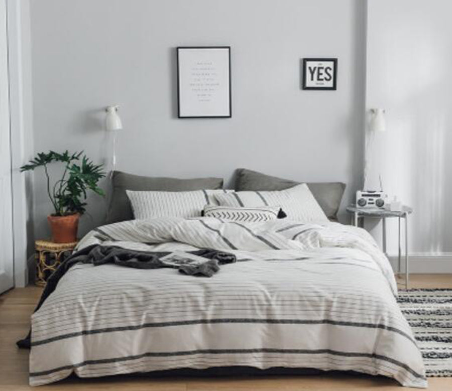 3D White Gray Stripe 40132 Bed Pillowcases Quilt