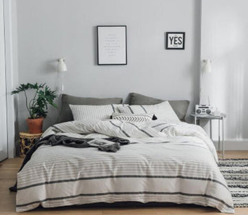 3D White Gray Stripe 40132 Bed Pillowcases Quilt