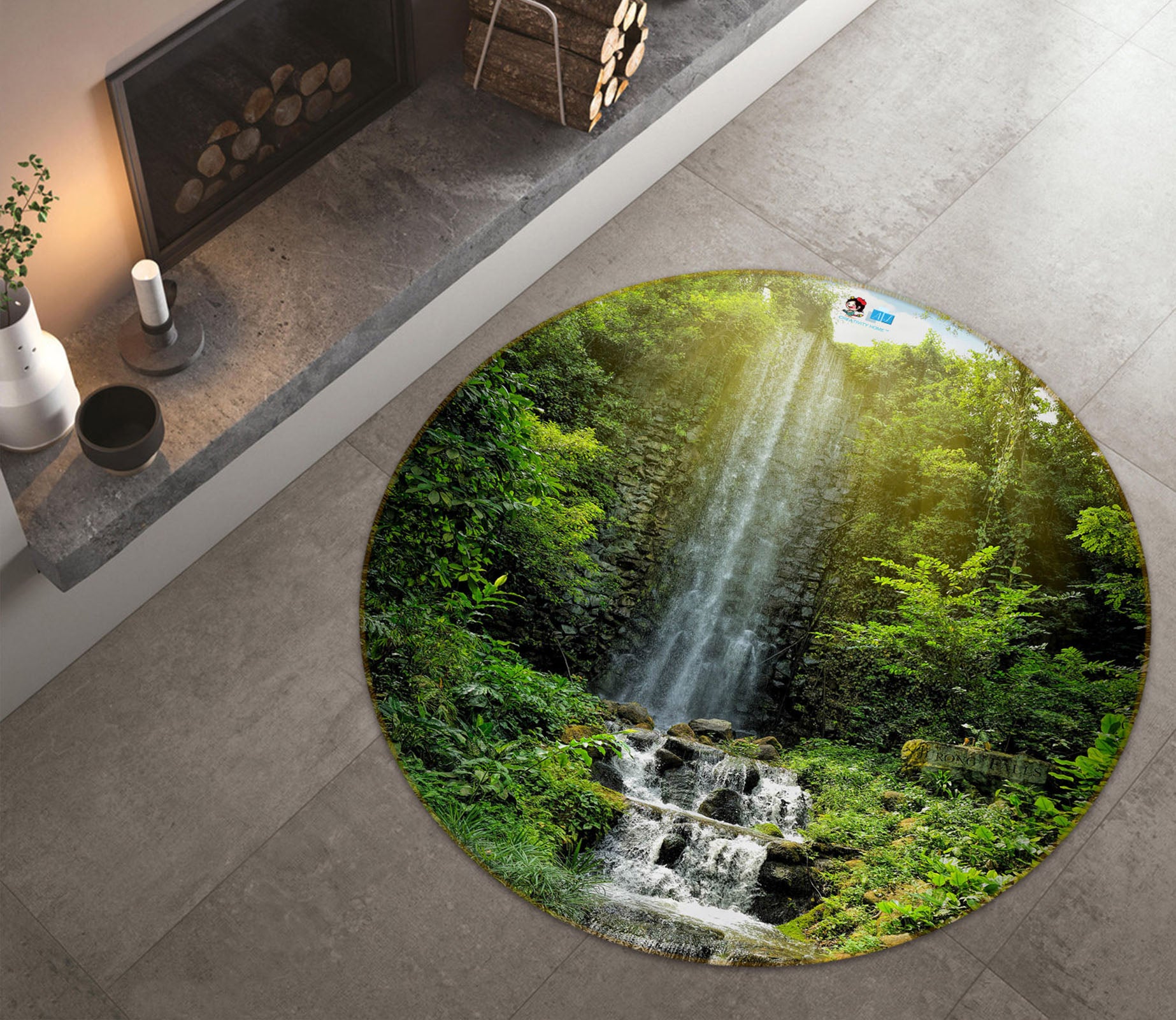 3D Waterfall 69101 Round Non Slip Rug Mat