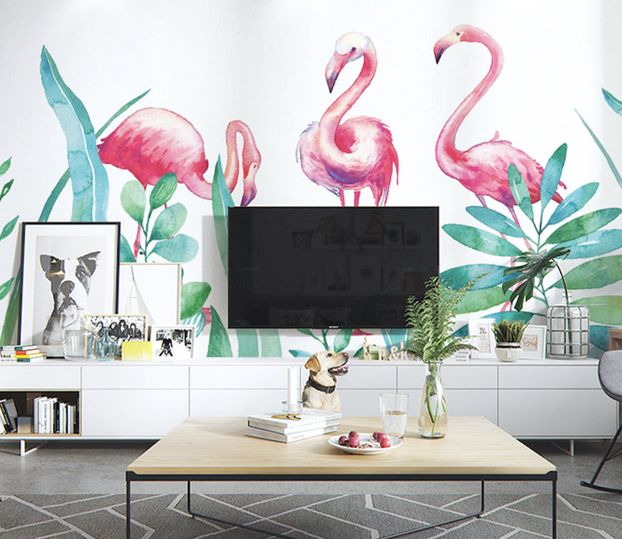 3D Flamingo Grass WG241 Wall Murals