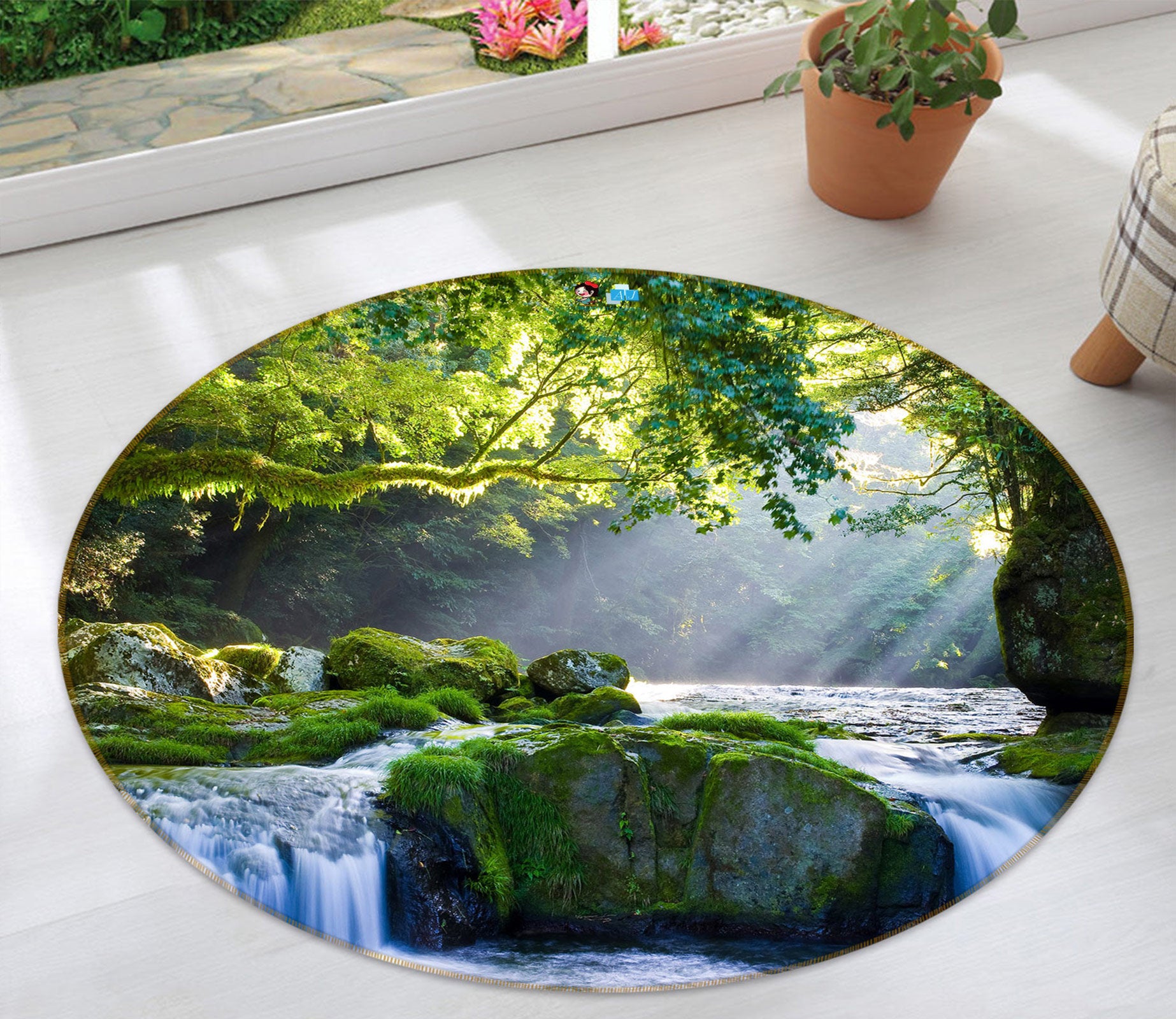 3D Stone Water 72150 Round Non Slip Rug Mat