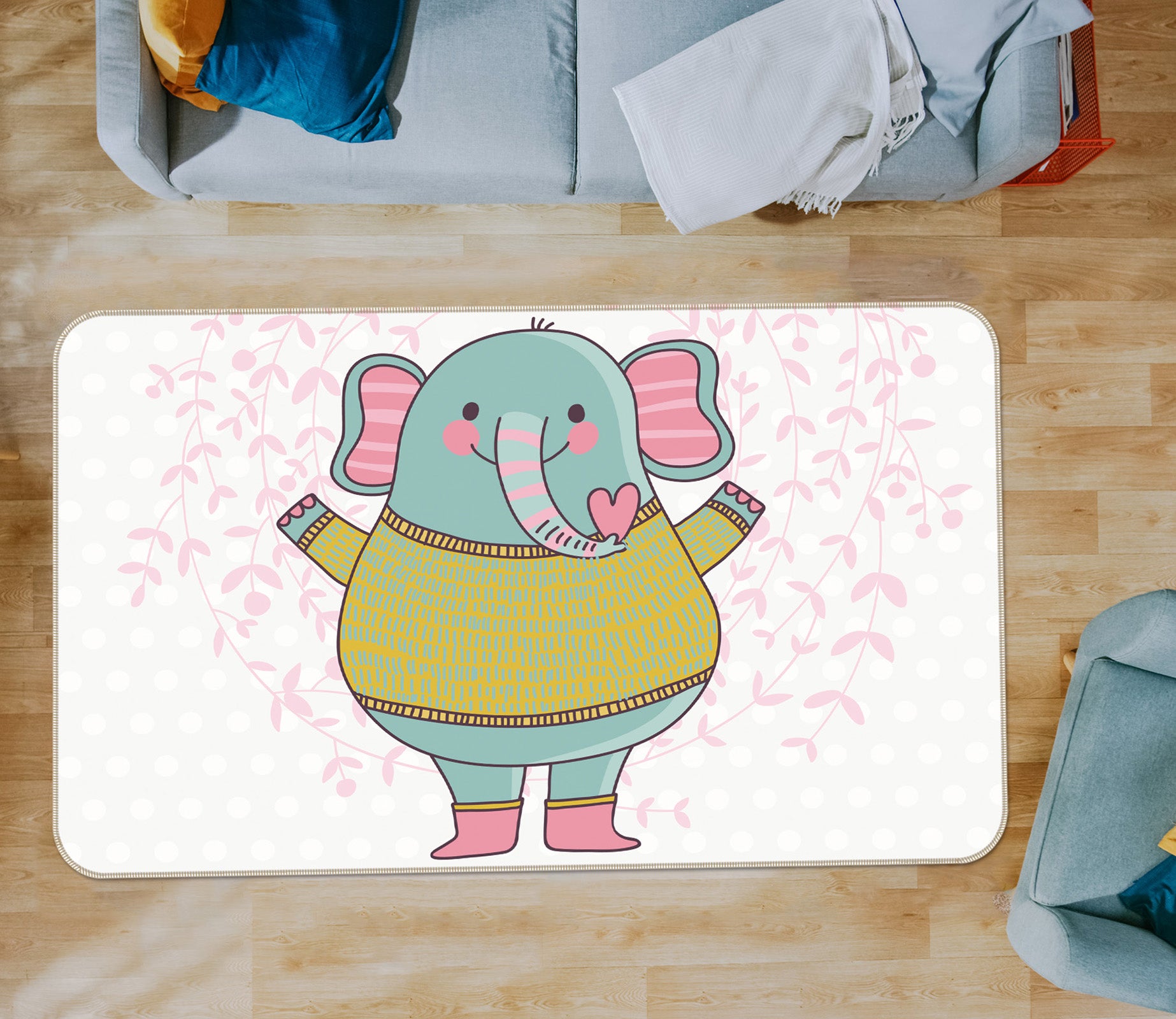 3D Elephant 36057 Non Slip Rug Mat