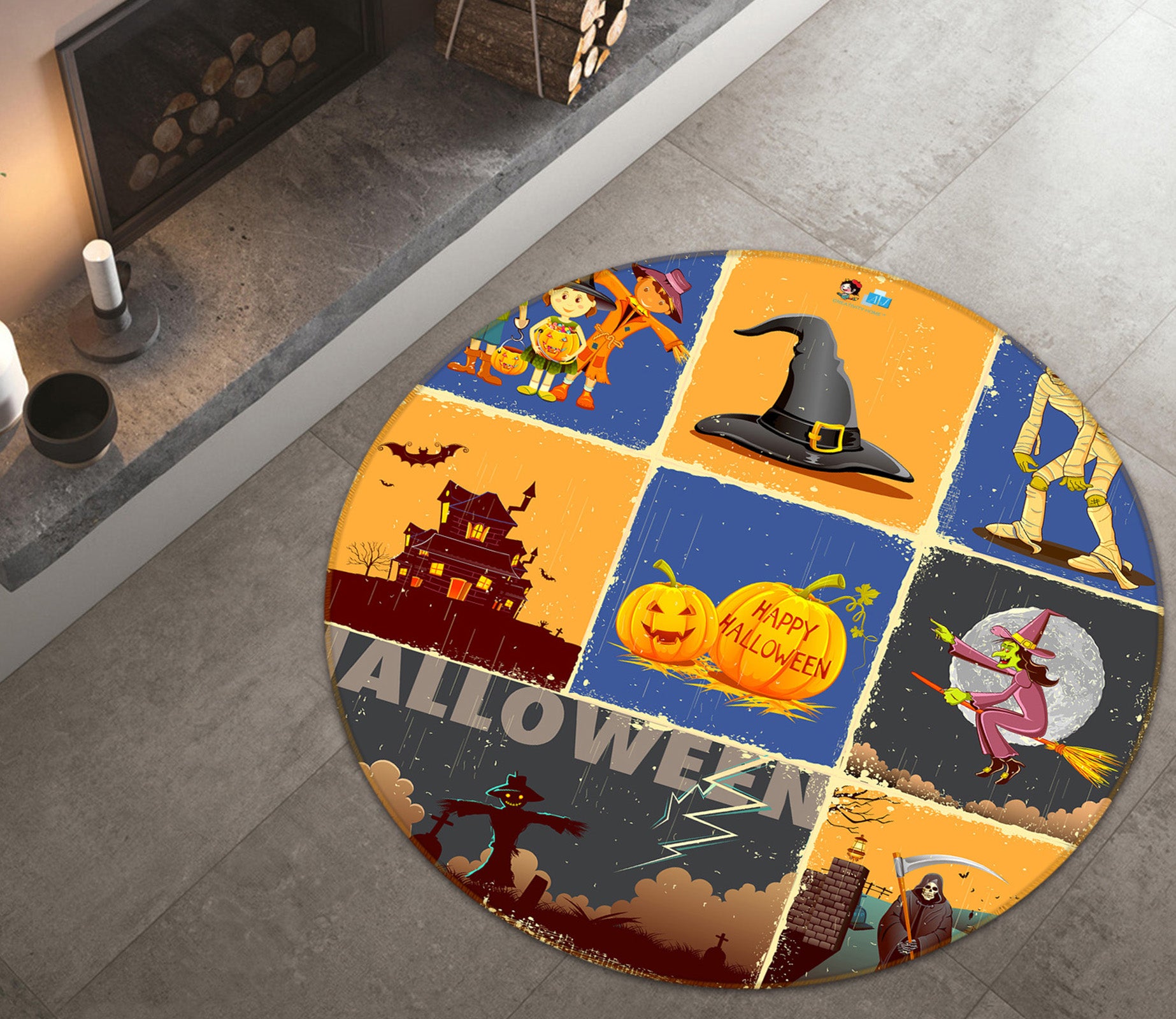 3D Witch Hat Pumpkin 72078 Round Non Slip Rug Mat