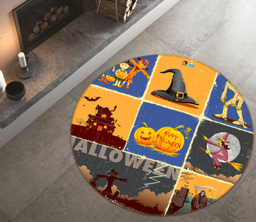 3D Witch Hat Pumpkin 72078 Round Non Slip Rug Mat
