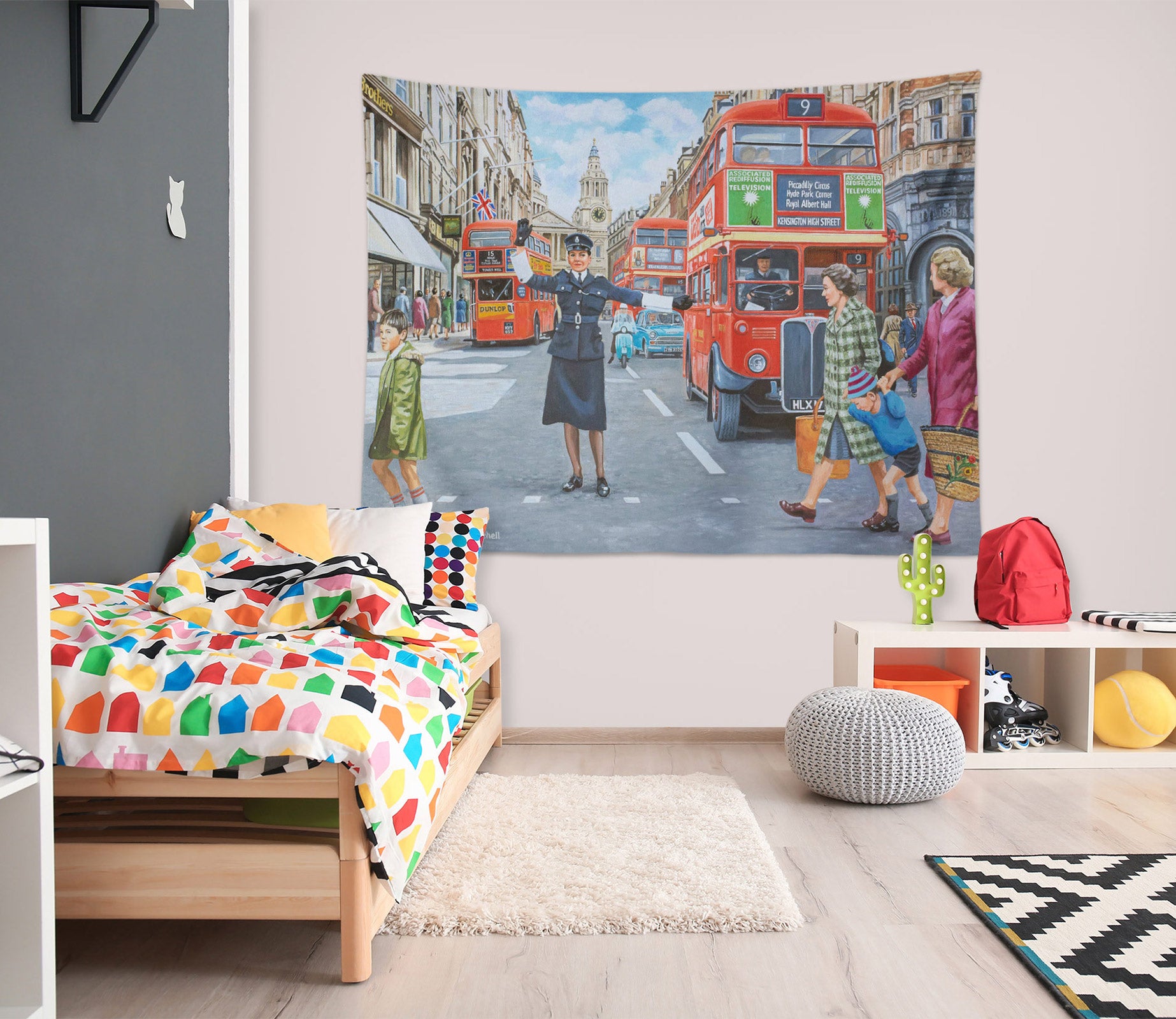 3D Street Red Bus 112108 Trevor Mitchell Tapestry Hanging Cloth Hang