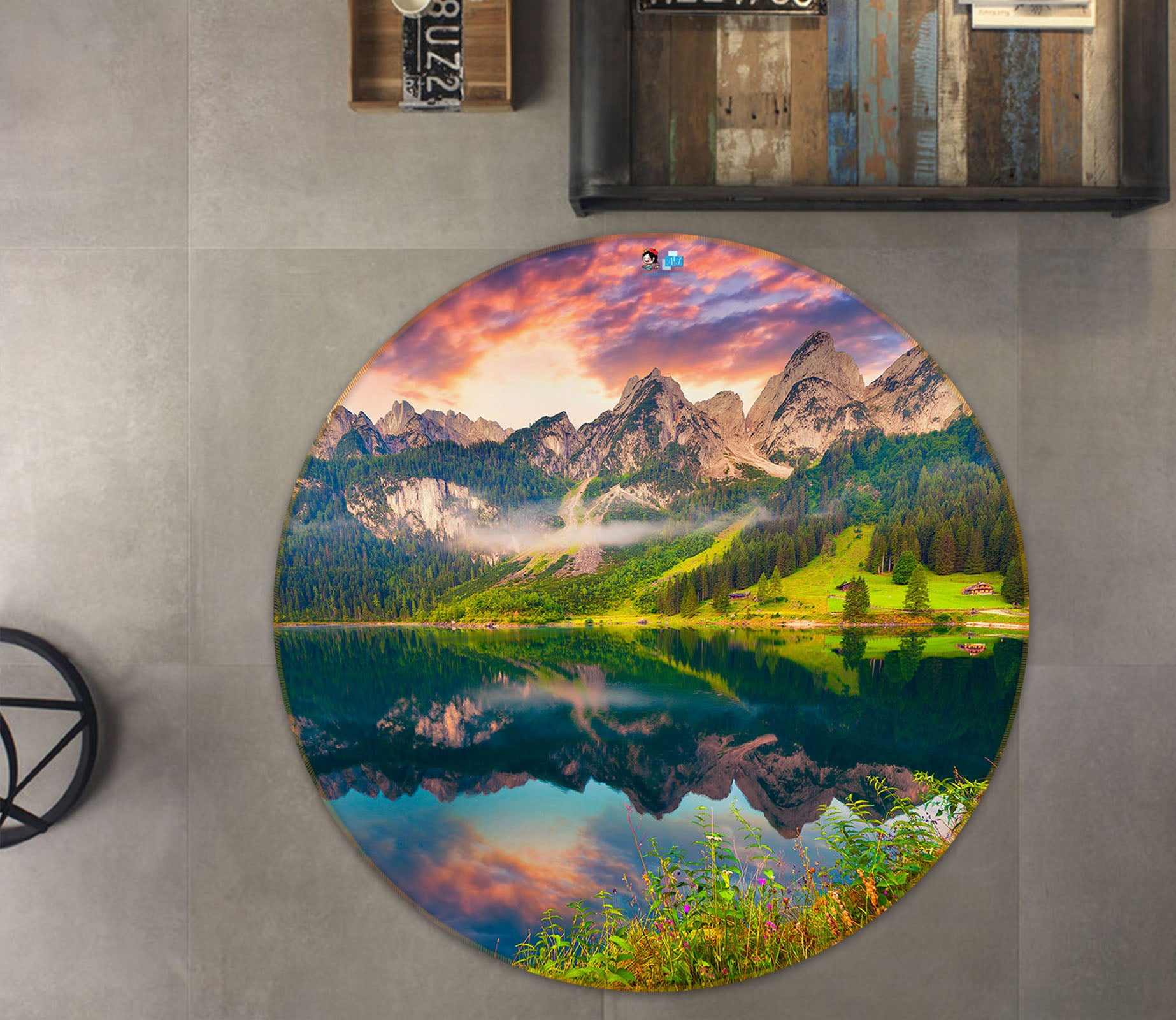 3D Mountains Rivers 69062 Round Non Slip Rug Mat