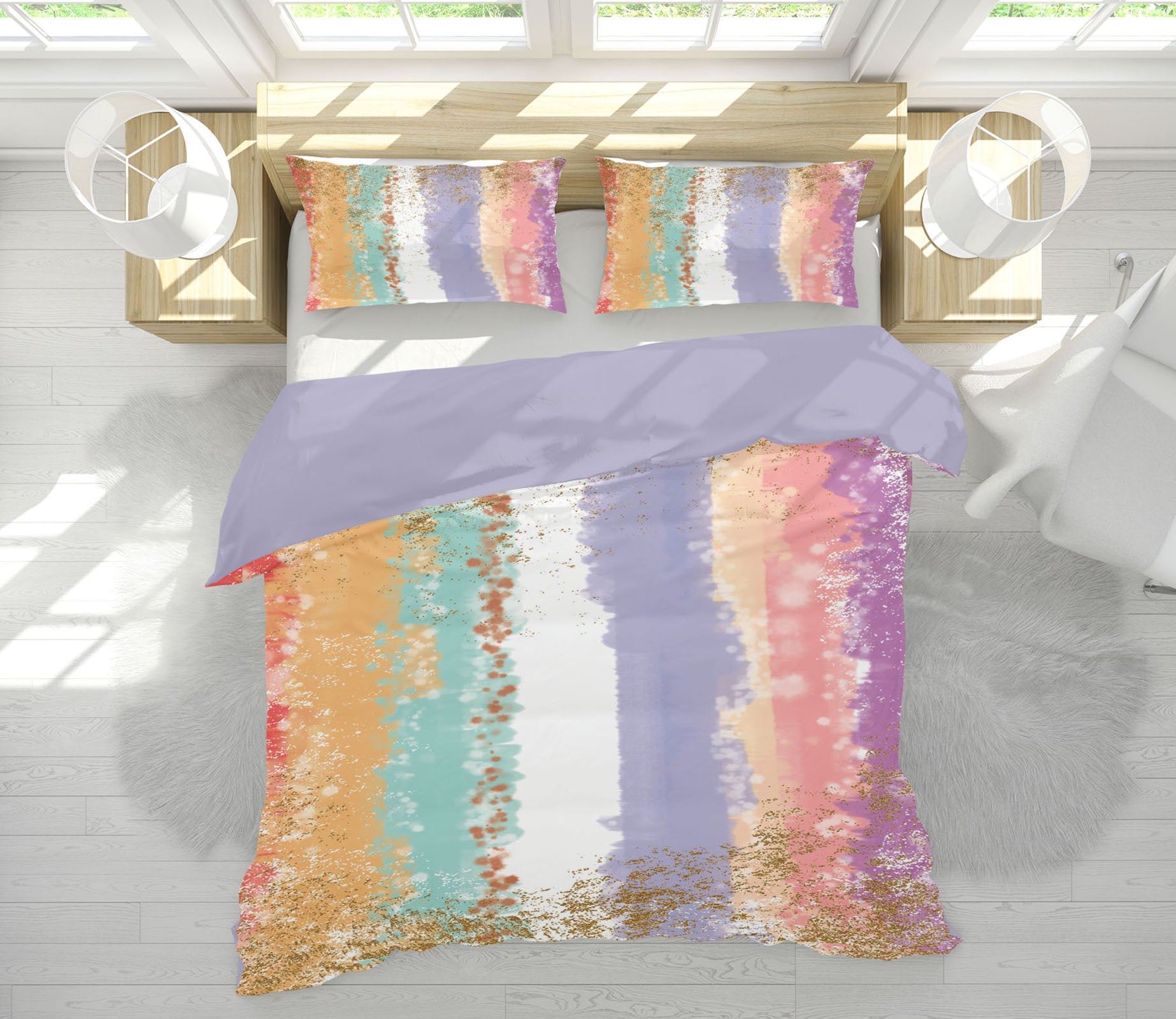 3D Multicolored Stripes 16027 Bed Pillowcases Quilt