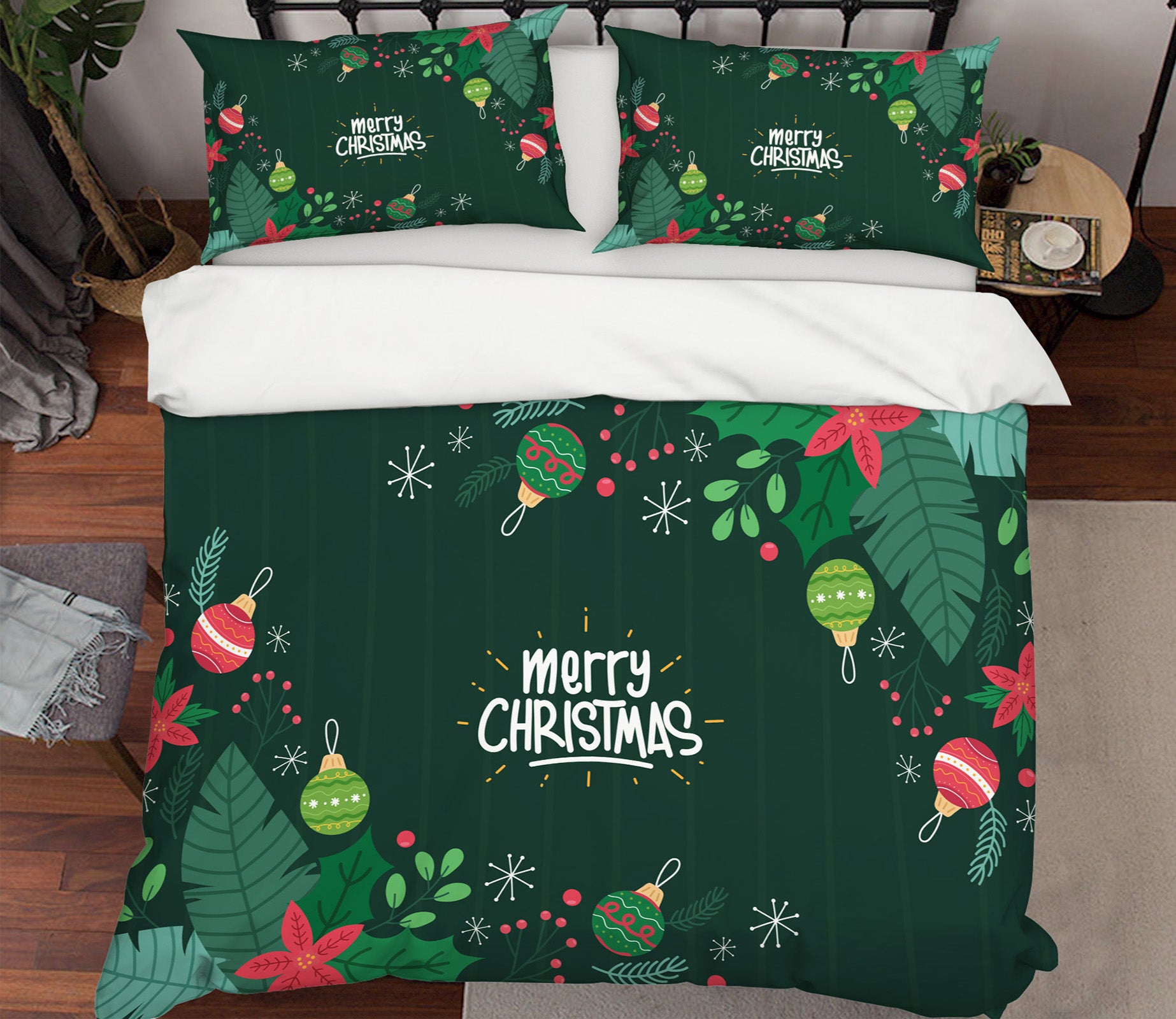 3D Green Leaf Colored Balls 61048 Bed Pillowcases Quilt
