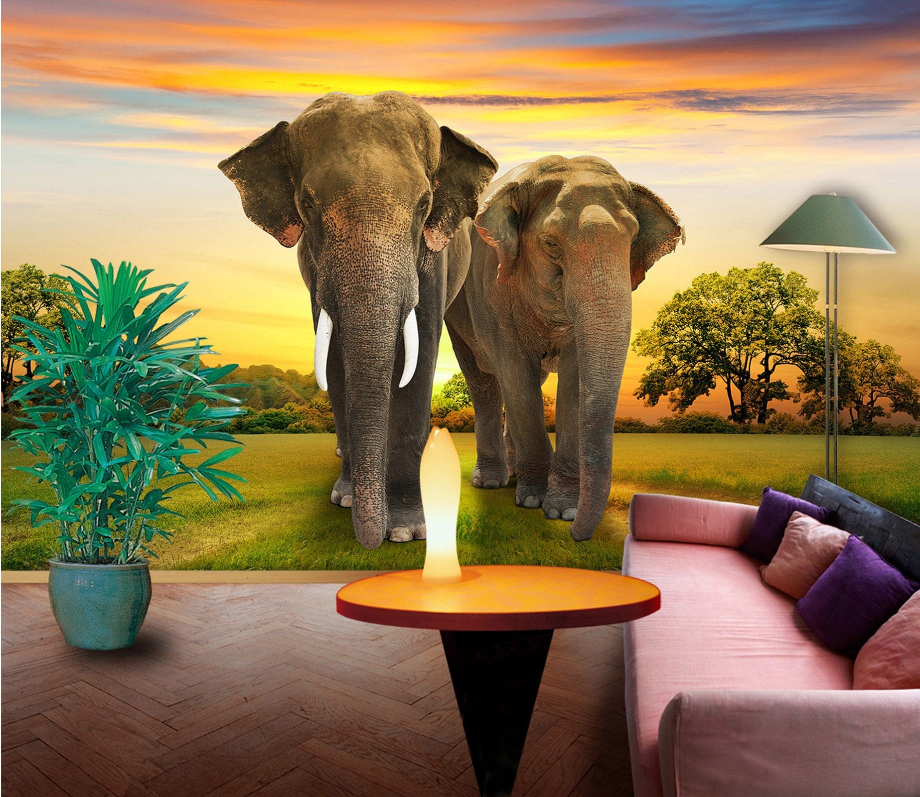 3D Dusk Elephant 339 Wall Murals Wallpaper AJ Wallpaper 2 