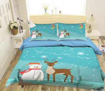 3D Snowman Deer 45029 Christmas Quilt Duvet Cover Xmas Bed Pillowcases