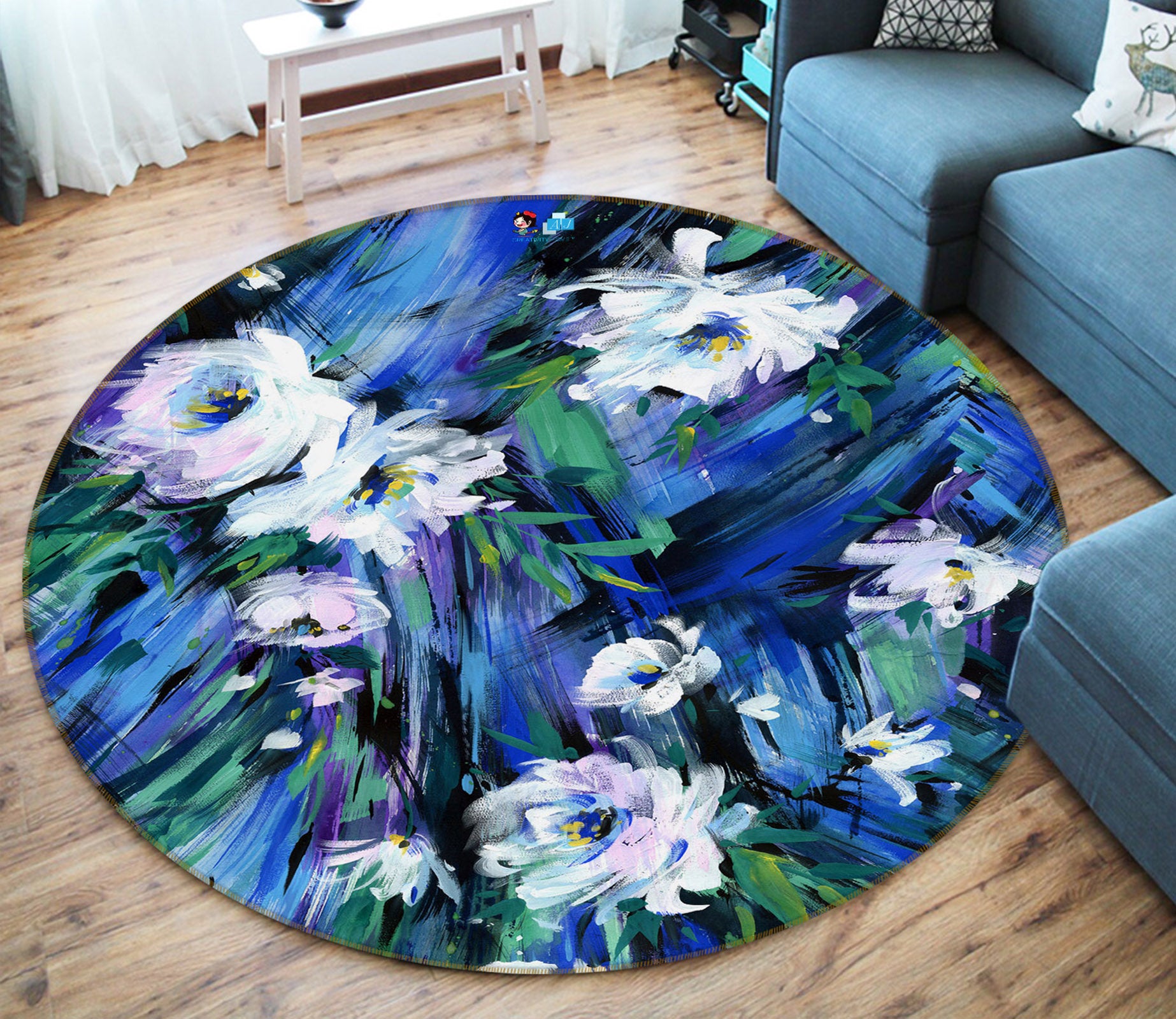 3D Flowers 69121 Round Non Slip Rug Mat