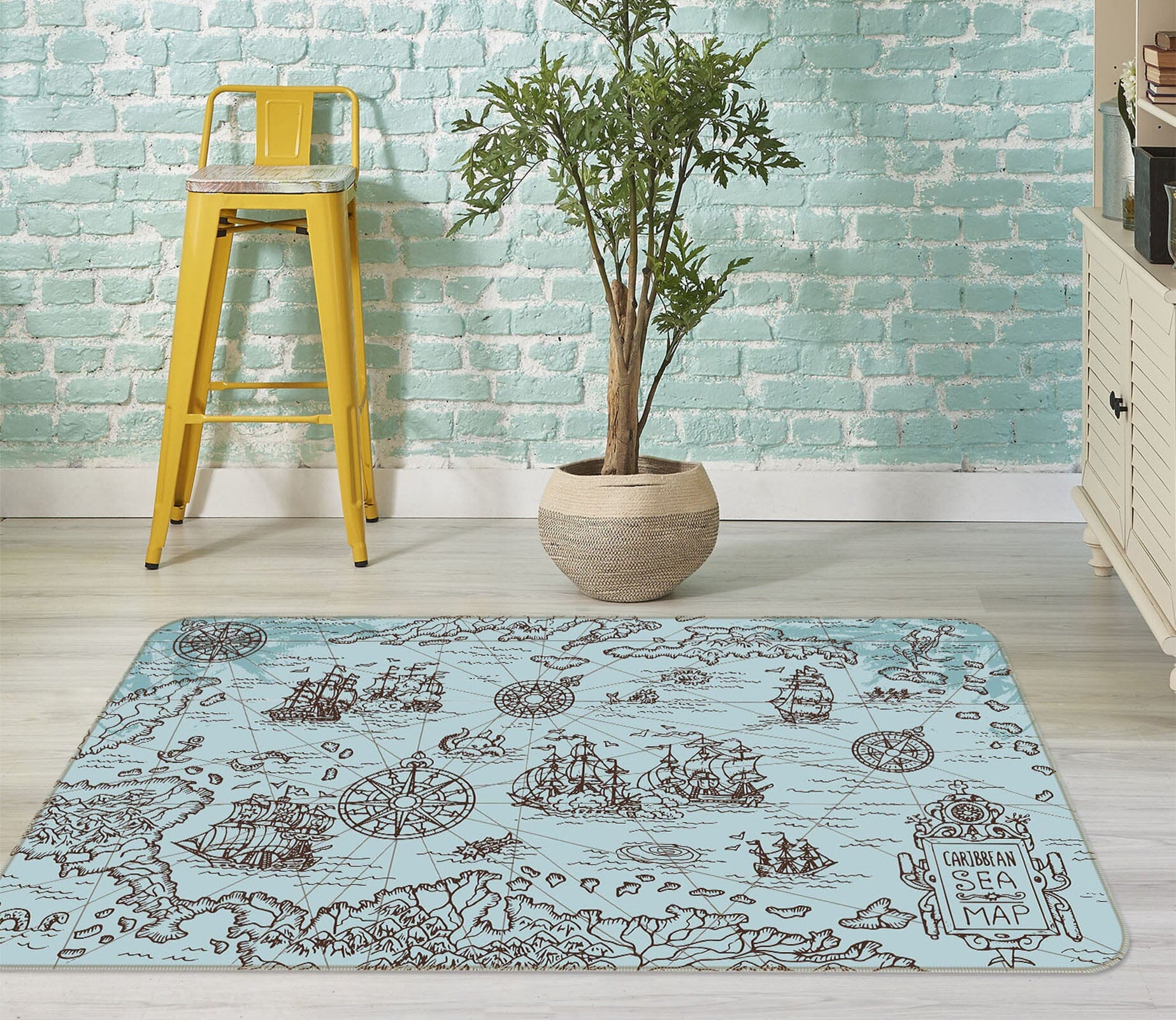 3D Sketch Boat 287 World Map Non Slip Rug Mat Mat AJ Creativity Home 