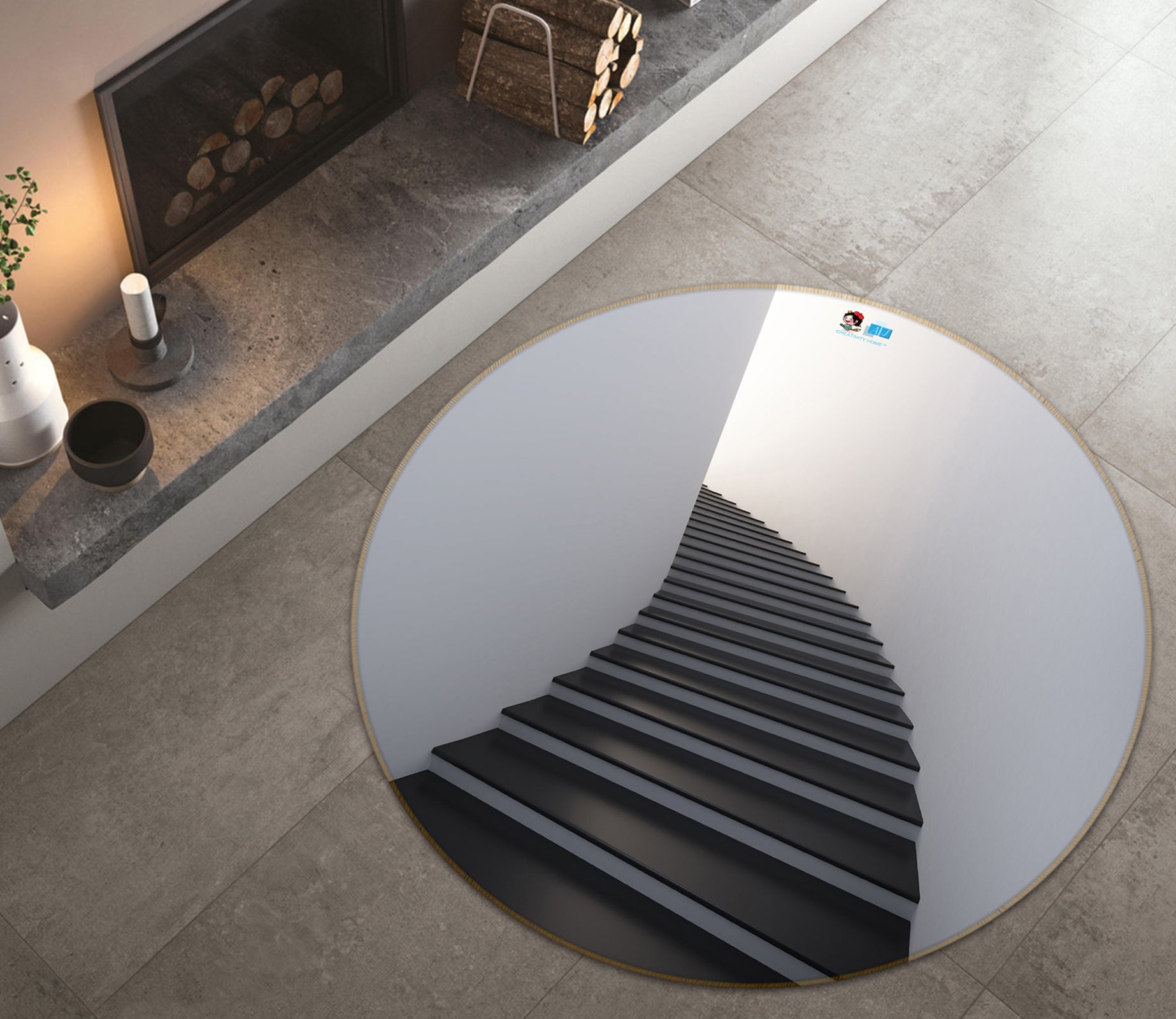 3D Stairs 74131 Round Non Slip Rug Mat