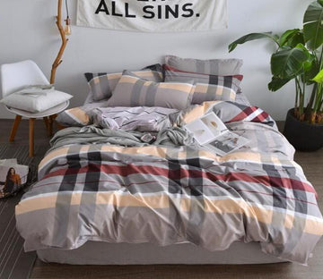 3D Gray Brown Plaid 2057 Bed Pillowcases Quilt