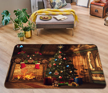3D Tree Fireplace 55067 Christmas Non Slip Rug Mat Xmas