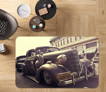 3D Black Vintage Car 68074 Vehicle Non Slip Rug Mat