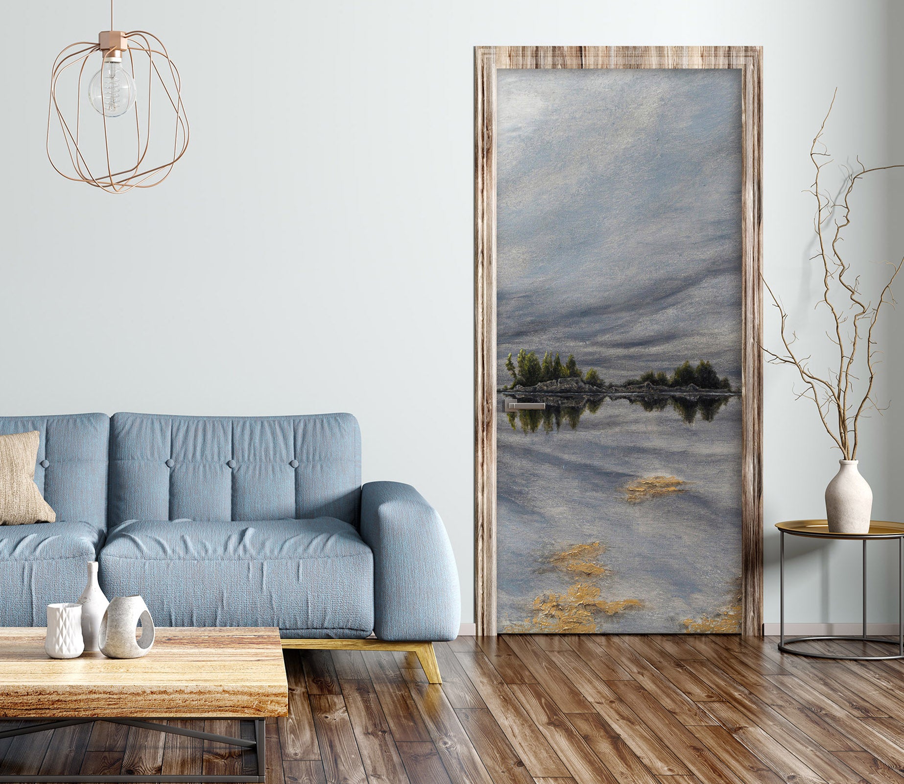 3D Grey Sky Lake Shadow 9432 Marina Zotova Door Mural