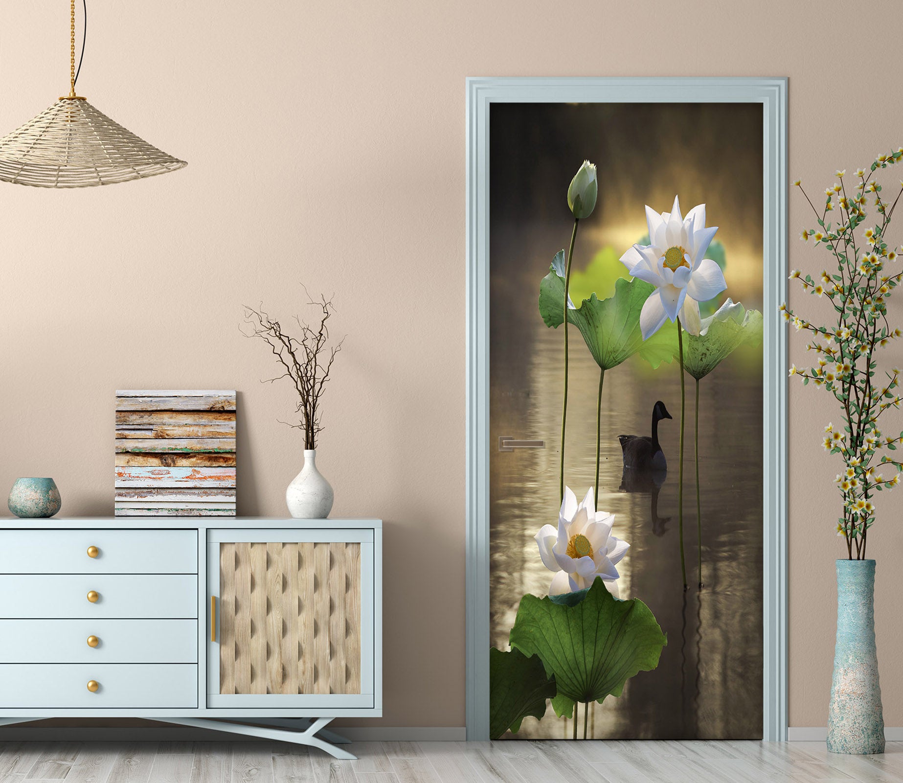 3D White Lotus 25209 Door Mural