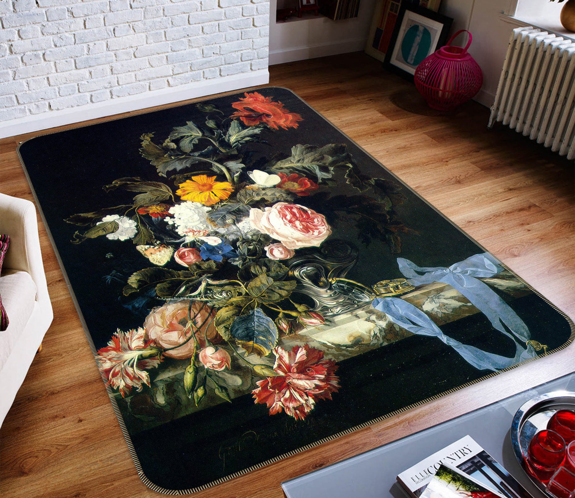 3D Flowers Vase 76205 Non Slip Rug Mat