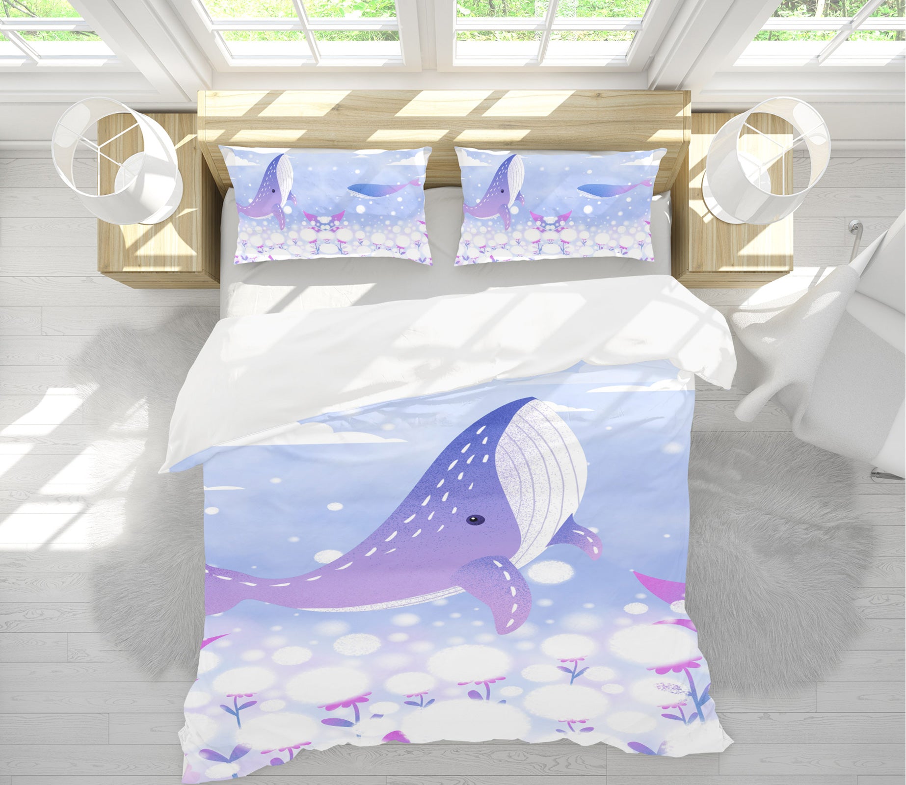 3D Violet Blue Whale 13060 Bed Pillowcases Quilt