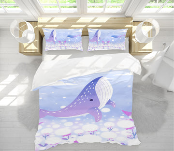 3D Violet Blue Whale 13060 Bed Pillowcases Quilt