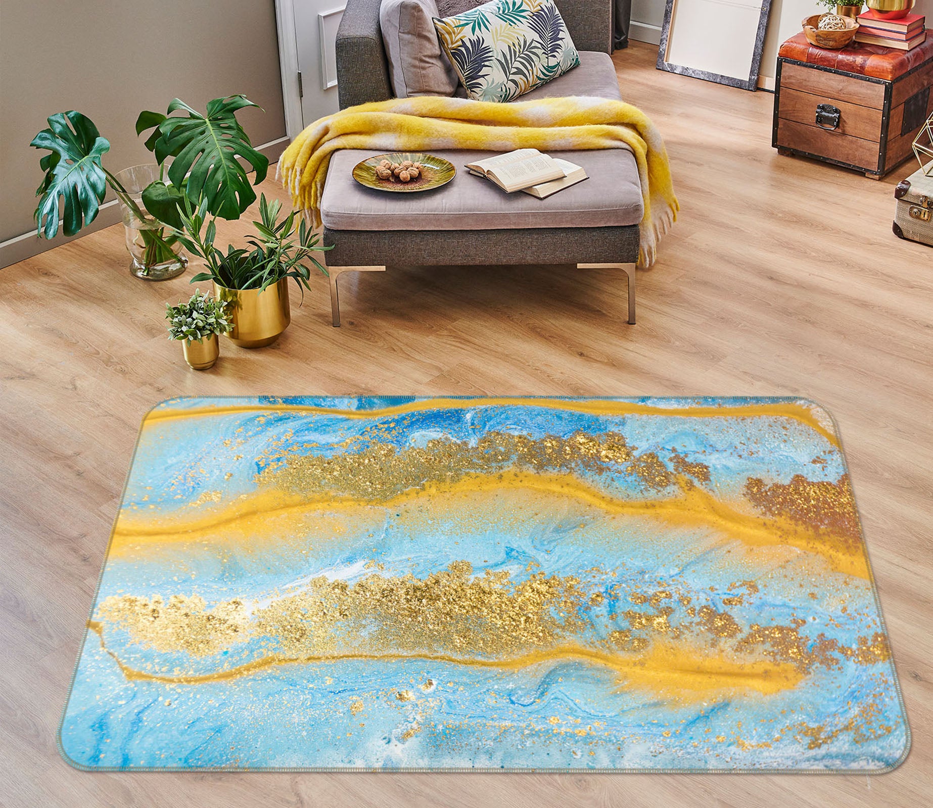 3D Golden Light Blue Texture 31015 Non Slip Rug Mat