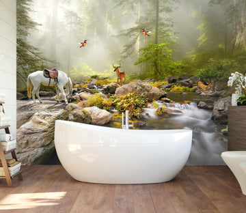 3D River Horse Deer 004 Wall Murals Wallpaper AJ Wallpaper 2 