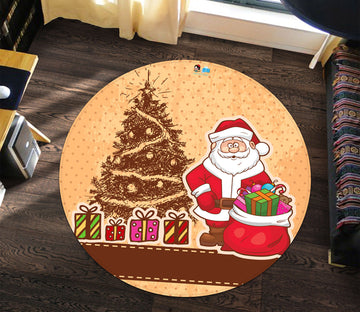 3D Tree Santa Claus Gift 66005 Christmas Round Non Slip Rug Mat Xmas