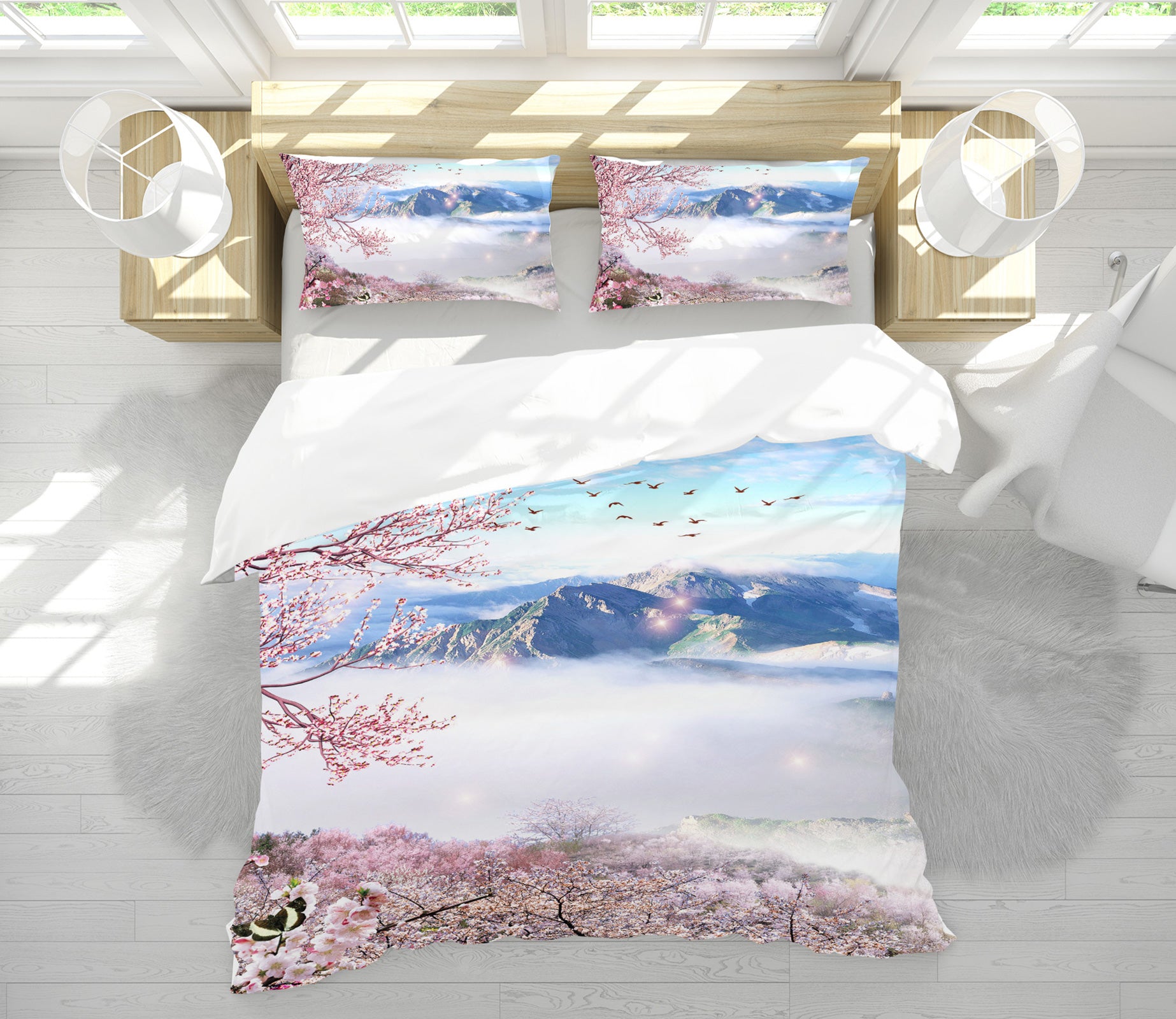 3D Mountain Cloud Cherry Blossoms 12034 Bed Pillowcases Quilt