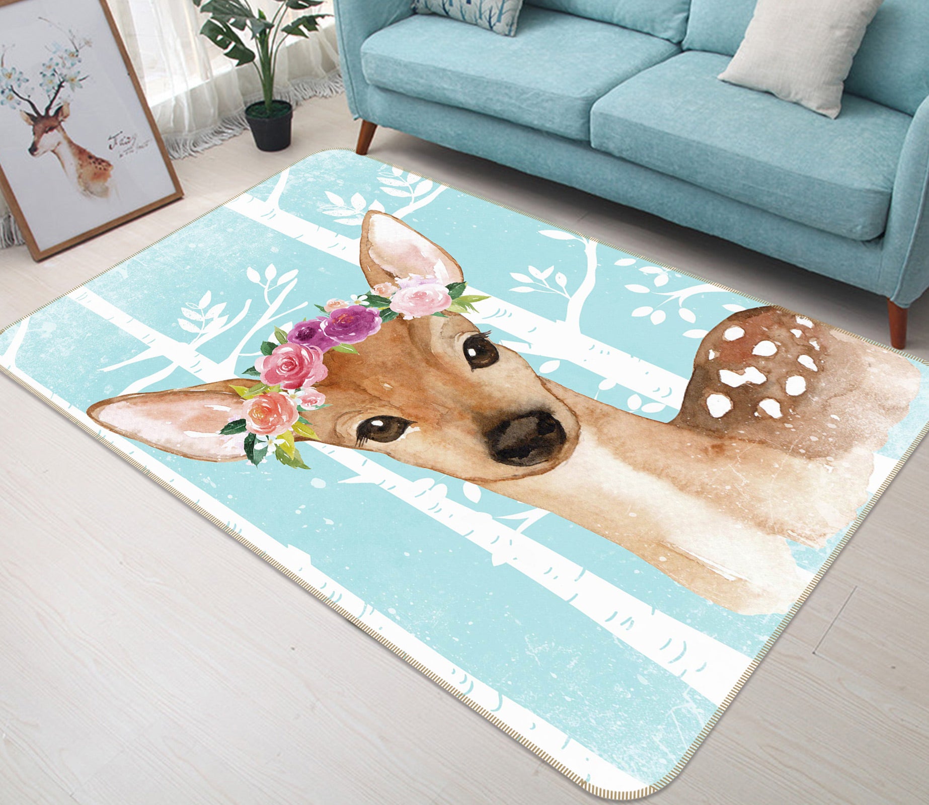 3D Sika Deer Flower 138 Uta Naumann Rug Non Slip Rug Mat