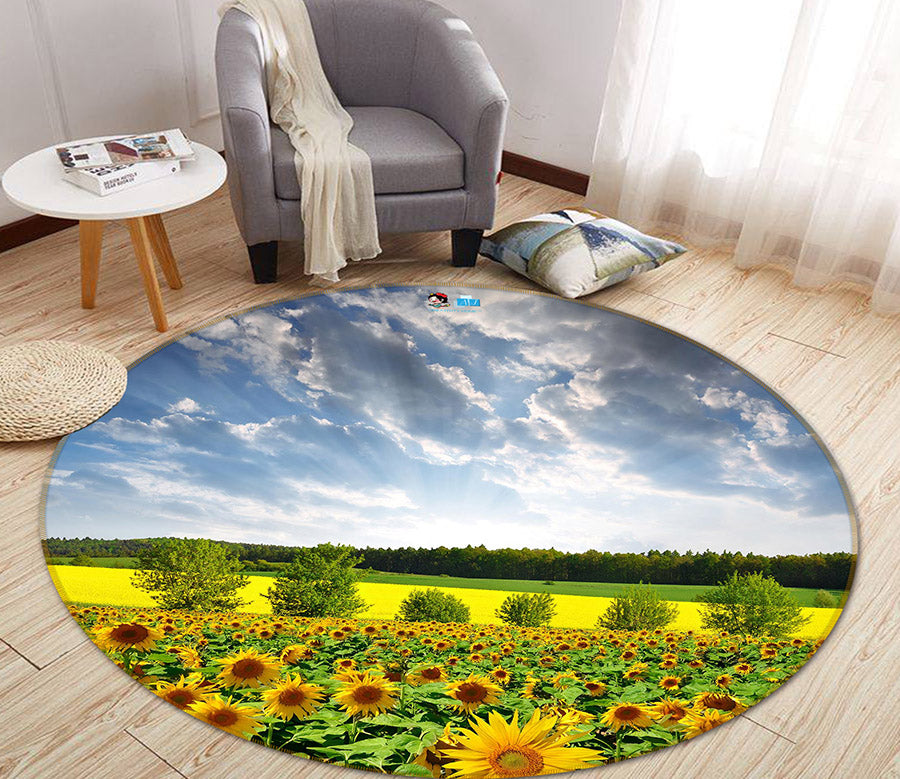 3D Sunflower Bush 66181 Round Non Slip Rug Mat