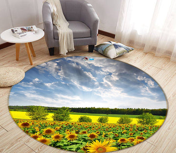3D Sunflower Bush 66181 Round Non Slip Rug Mat