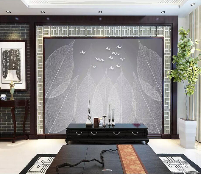 3D White Leaves 1658 Wall Murals Wallpaper AJ Wallpaper 2 