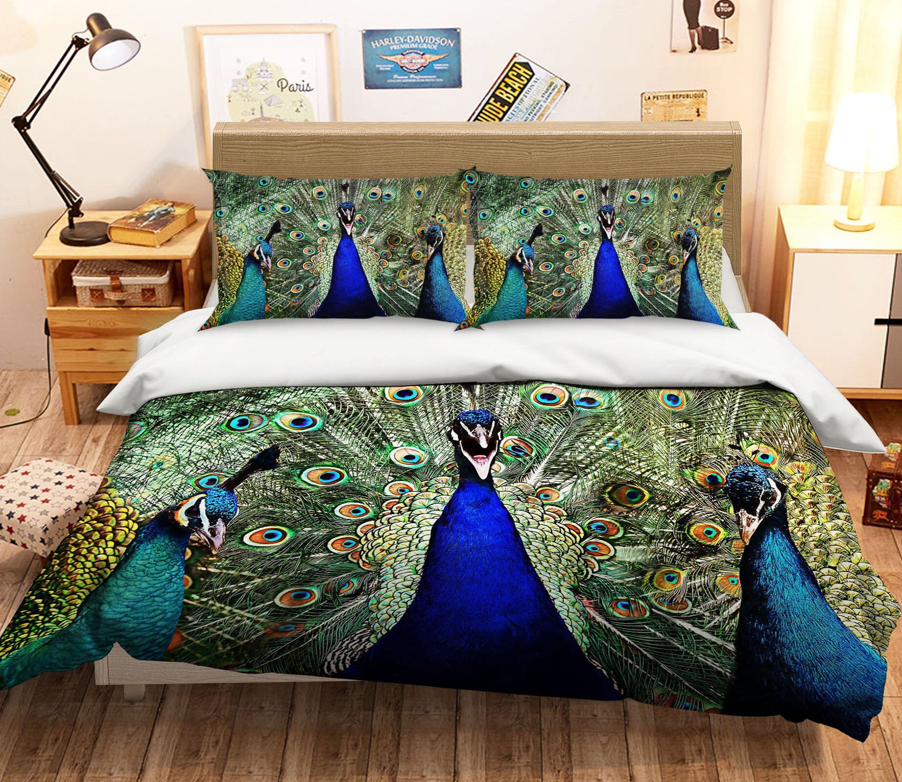 3D Peacock 1917 Bed Pillowcases Quilt Quiet Covers AJ Creativity Home 