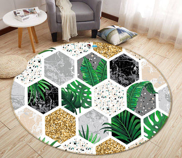3D Hexagonal Plant Pattern 160 Round Non Slip Rug Mat Mat AJ Creativity Home 