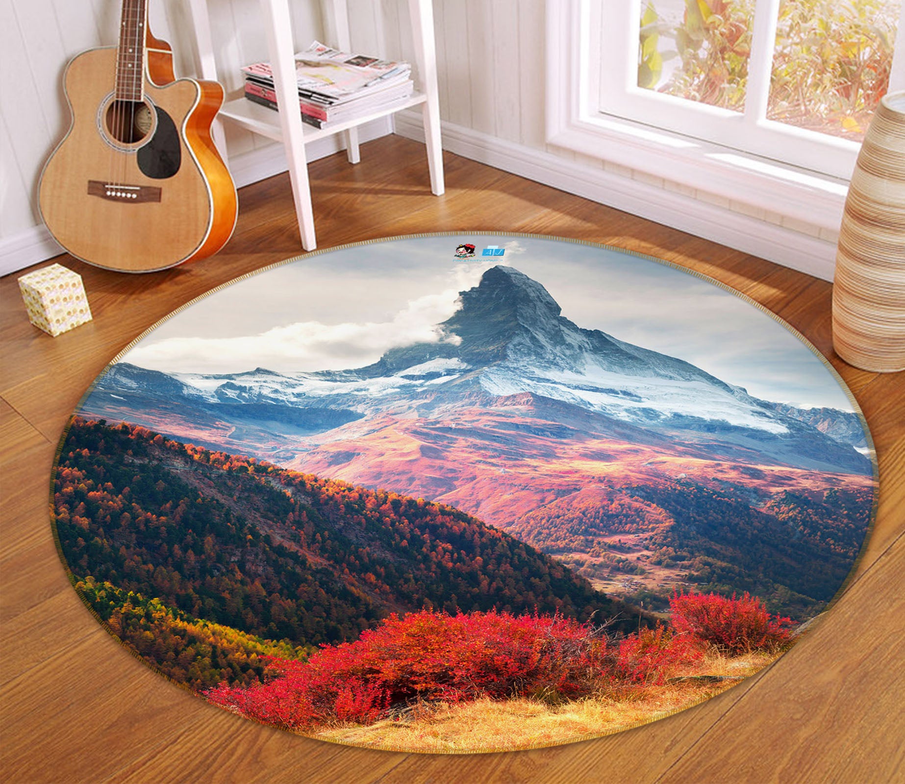3D Mountains 69111 Round Non Slip Rug Mat