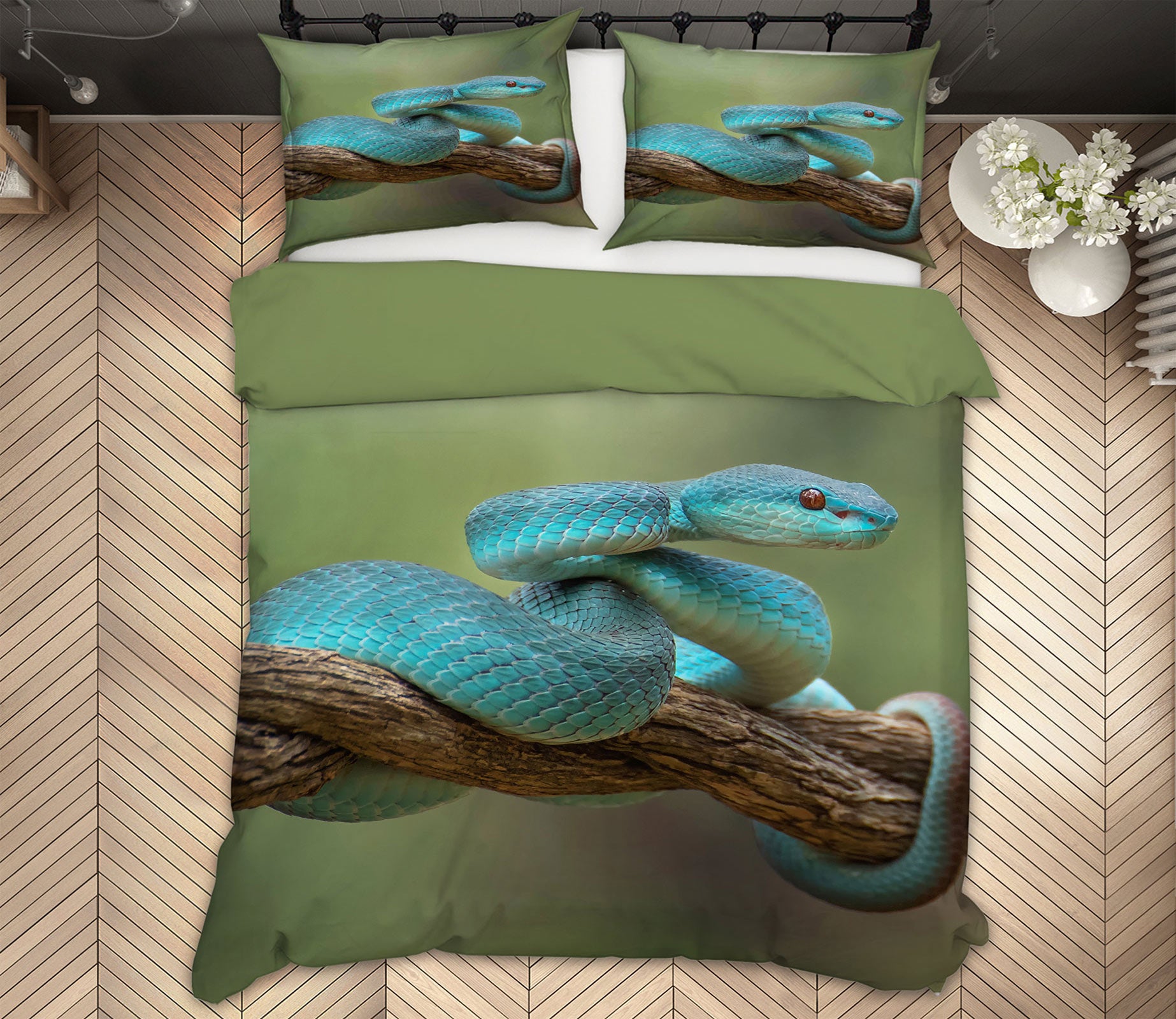 3D Blue Snake 59225 Bed Pillowcases Quilt