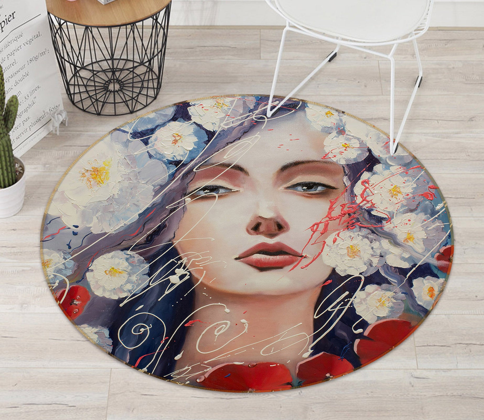 3D Flower Beauty 36234 Round Non Slip Rug Mat