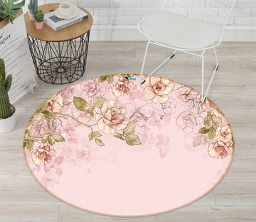 3D Pink Flowers 80255 Round Non Slip Rug Mat