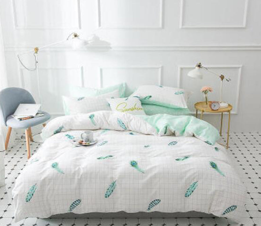 3D Green Feather 17106 Bed Pillowcases Quilt