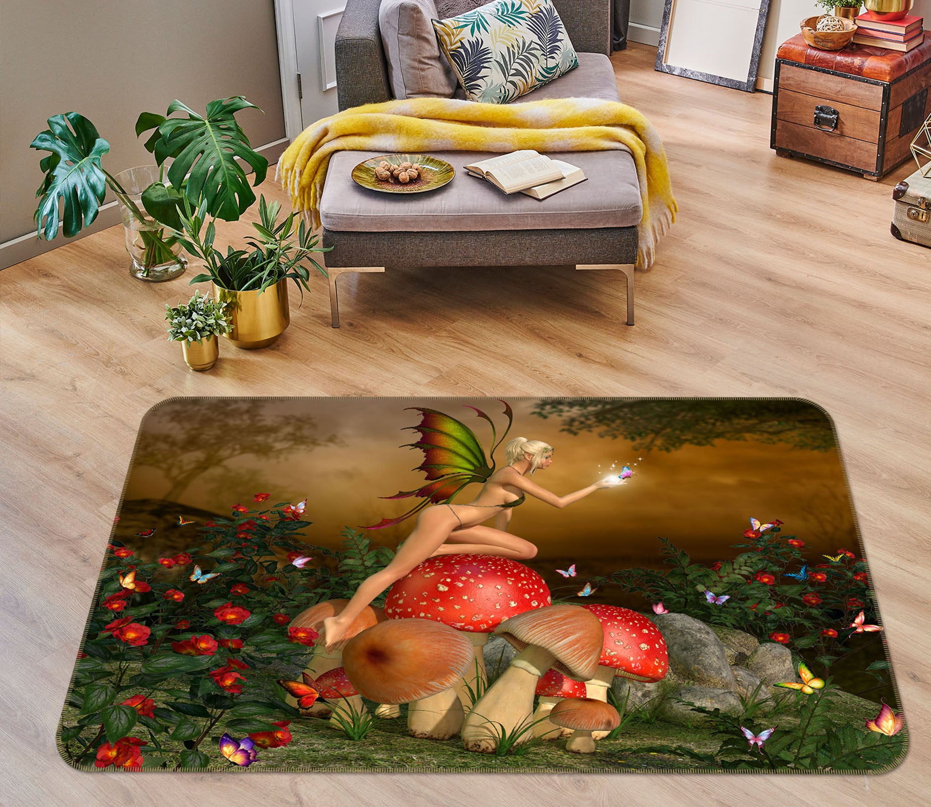 3D Mushroom Butterfly Elf 34113 Non Slip Rug Mat