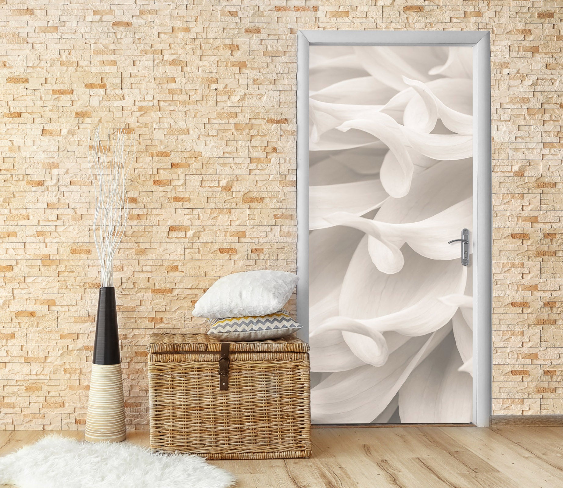 3D White Petal 5185 Assaf Frank Door Mural