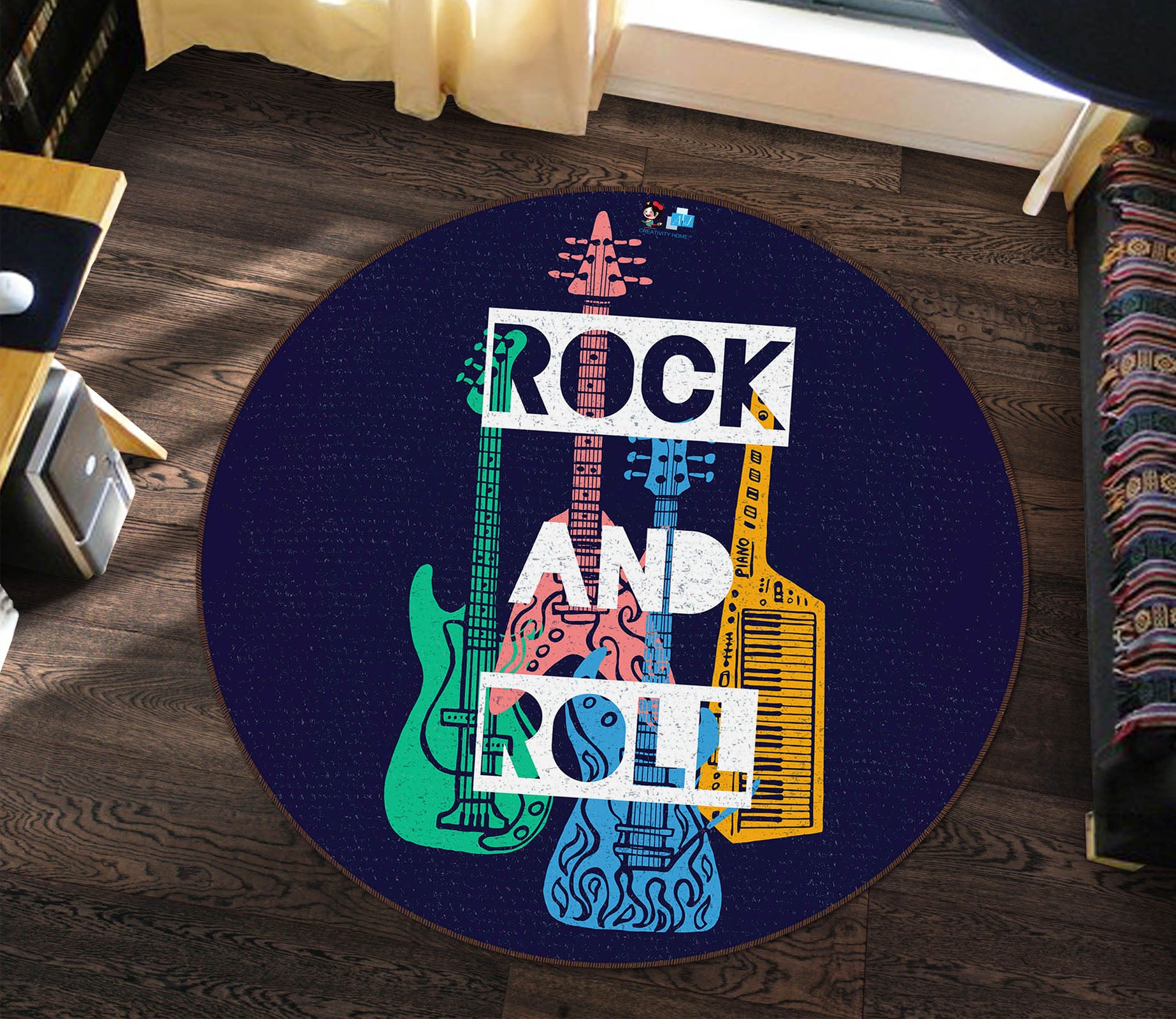 3D Color Guitar 75032 Round Non Slip Rug Mat