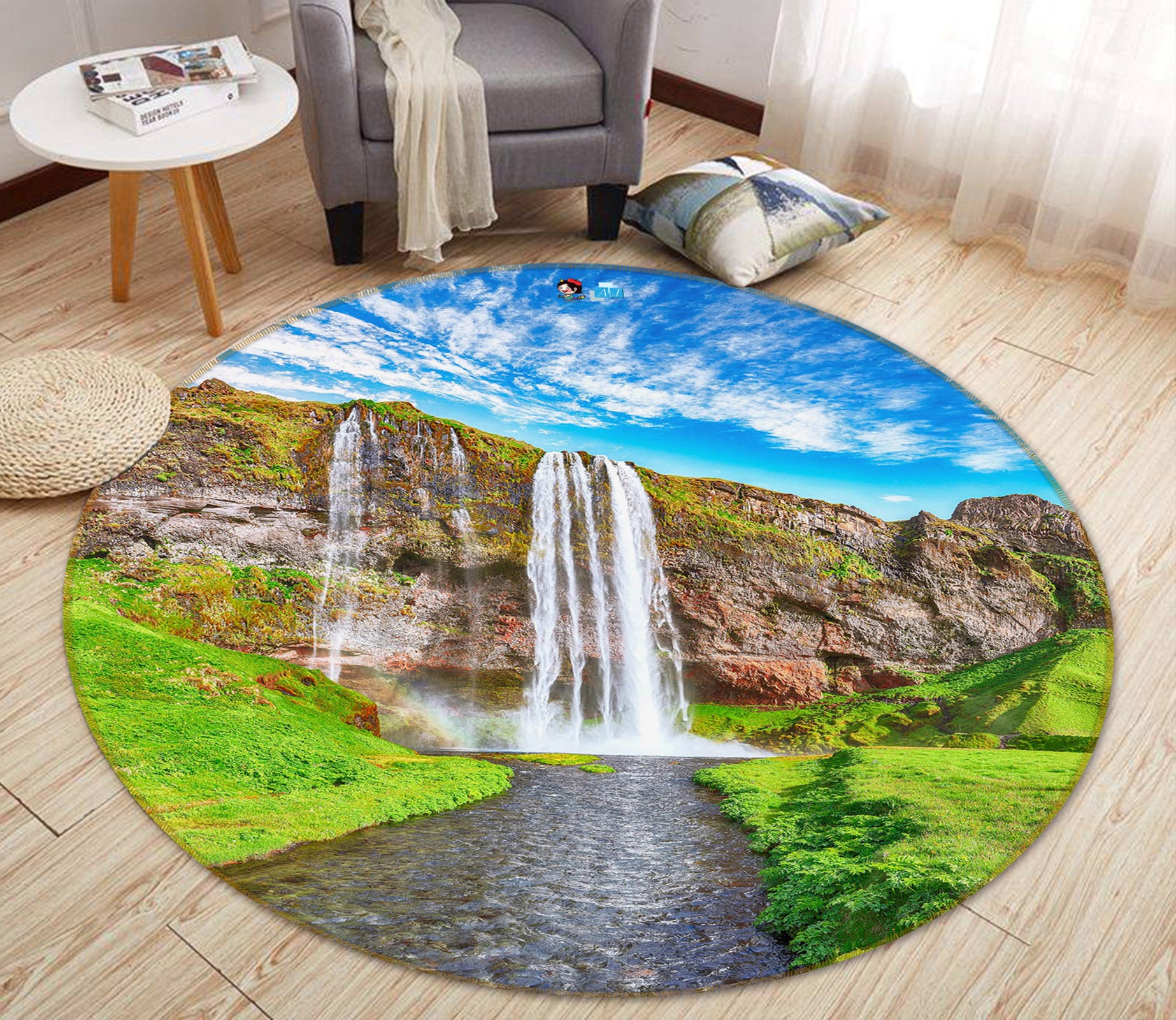 3D Waterfall Sky 69197 Round Non Slip Rug Mat