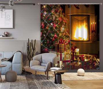 3D Tree Gift Fireplace 52004 Christmas Curtains Drapes Xmas
