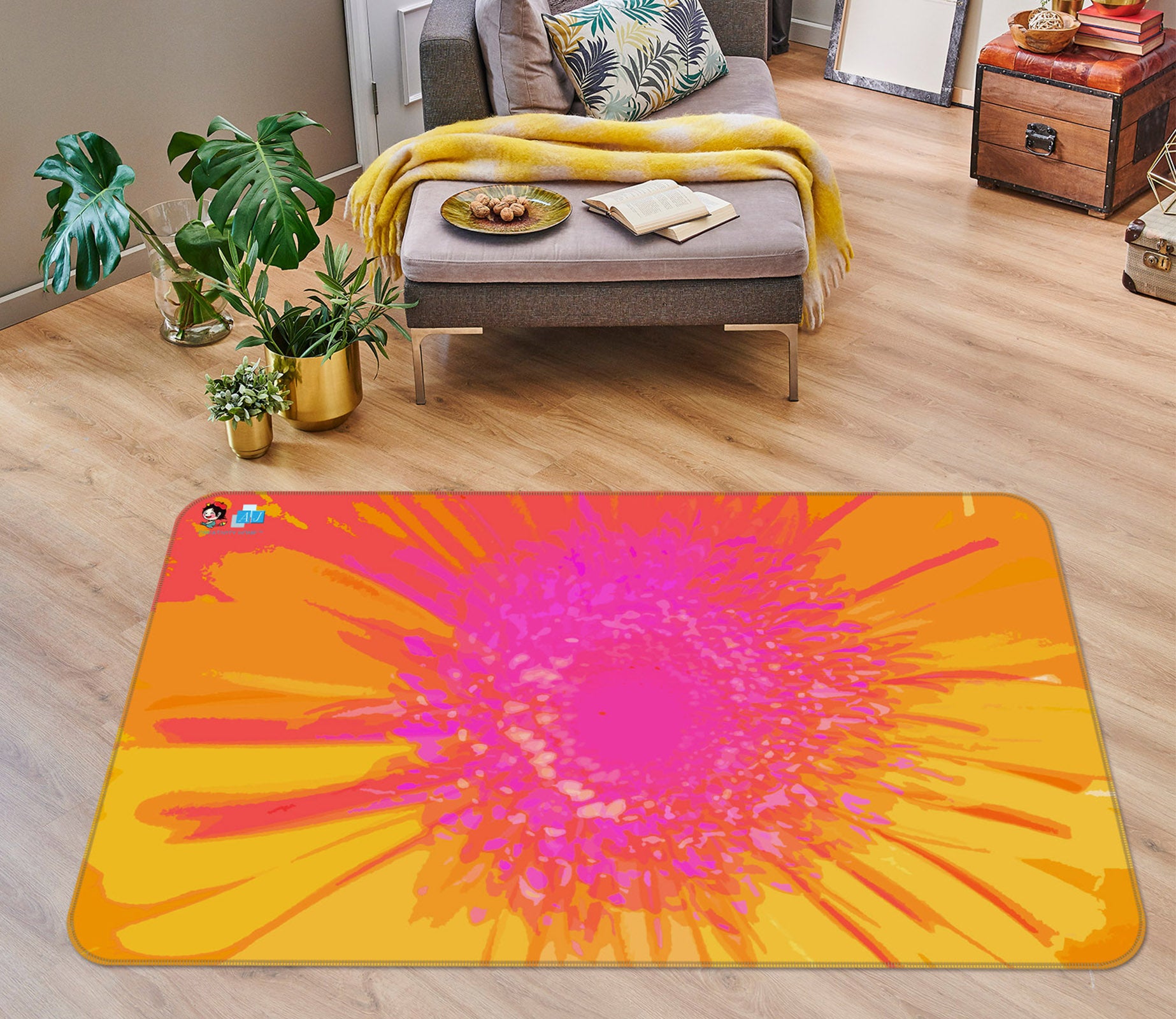 3D Pink Orange Flower 19169 Shandra Smith Rug Non Slip Rug Mat