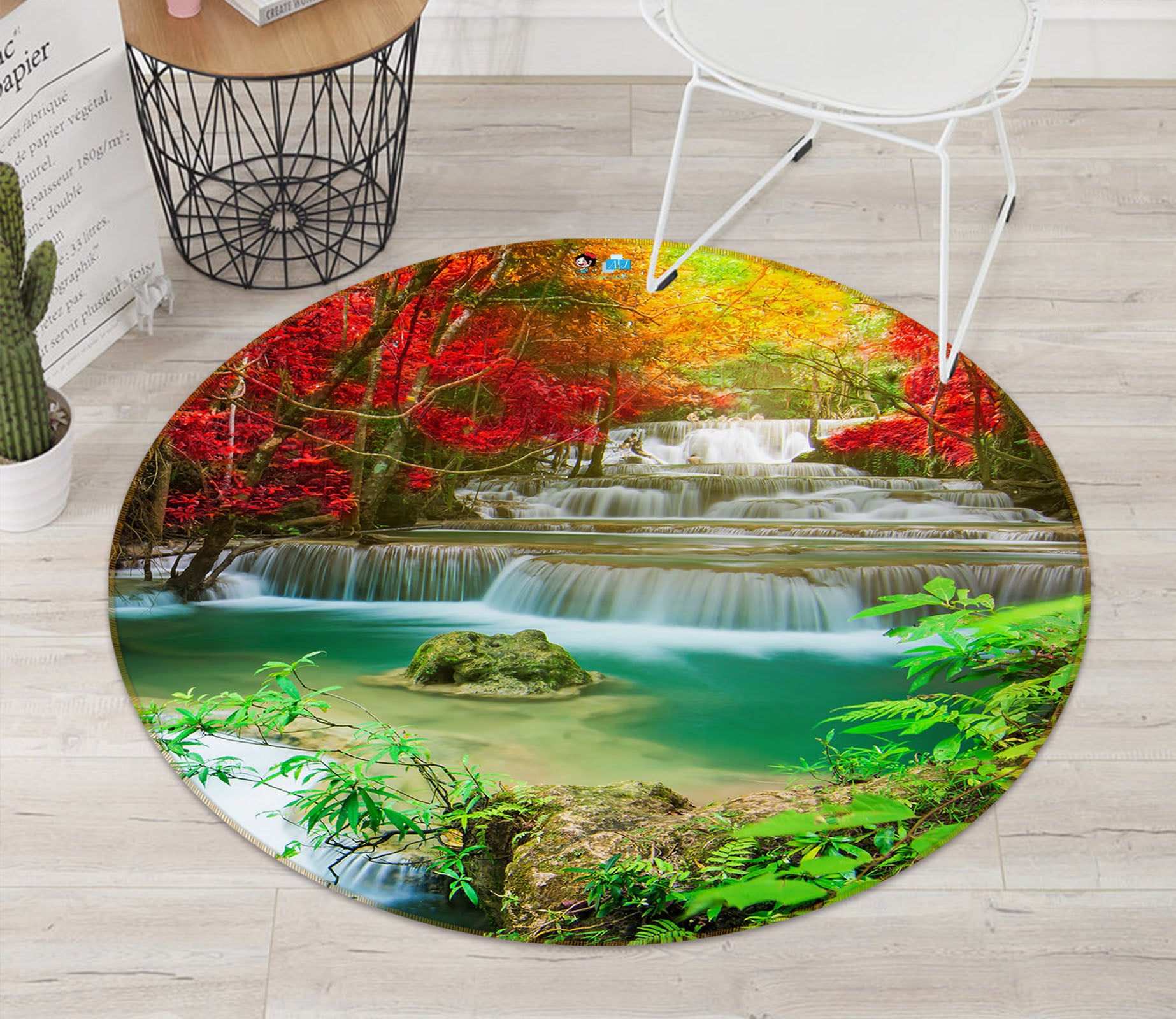 3D Running Water 69060 Round Non Slip Rug Mat
