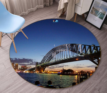 3D Night View Bridge 74096 Round Non Slip Rug Mat