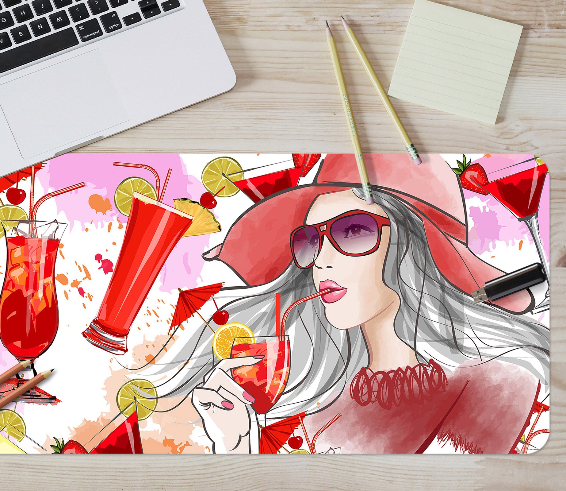 3D Red Girl 17137 Desk Mat